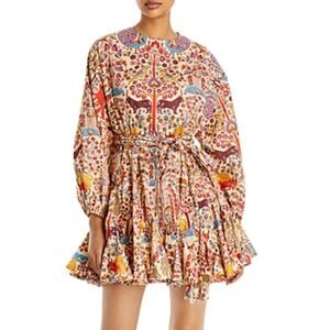NEW Rhode Belted Waist Ella Printed Cotton Boho Mini Dress Red Size: Extra Small